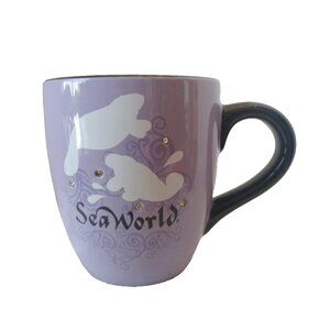 Large Sea World Purple Coffee Mug W/ Whales & Rhinestones Sea World Store New
